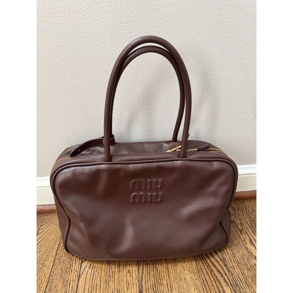 Miu Miu Handbags - Miu Miu Beau Logo-Debossed Leather Bag Coffee Brown
